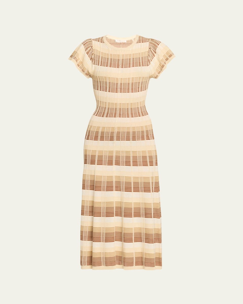 Rachel Plaid Knit Flutter-Sleeve Midi Dress